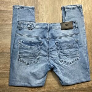 Tanjim Jeans Mens 32 Light Wash Slim‎ Fit Denim Pants Distressed Streetwear UAE